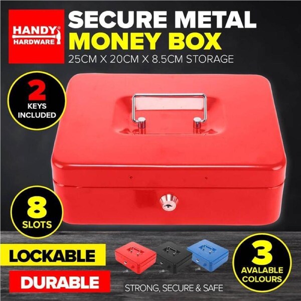 Ozoffer Secure Safe 25cm Handy Hardware? Metal Money Box Blue 8 Slots Lock Storage