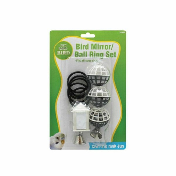 3Pcs Bird Toy Rectangle Double Sided Mirror with Bell & balls Ring Set