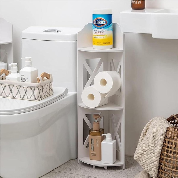 Corner Shelf Stand 3 Tier, Storage Organizer Great for Bathroom, Corner Shelf Perfect for Small Space,Waterproof Toilet Paper Stand