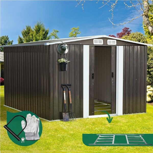 Livsip Garden Shed 2.57x2.05M Outdoor Storage Sheds With Metal Base Workshop Cabin