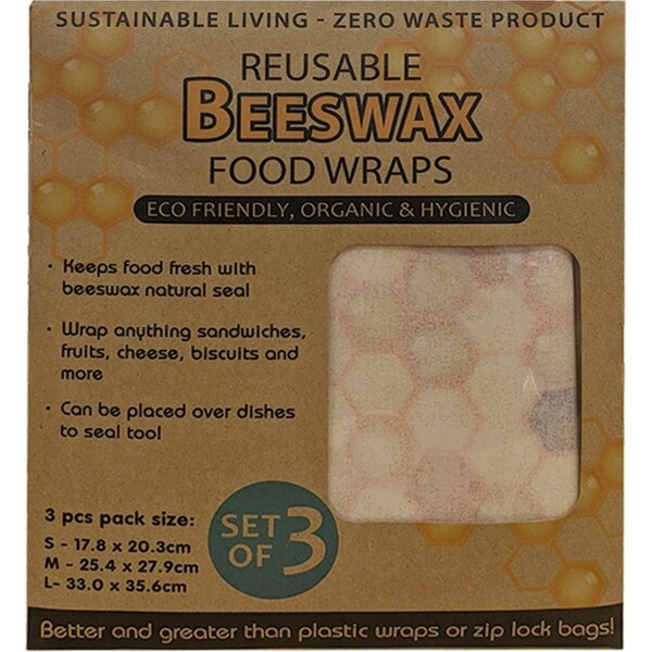 3pc Reusable Natural Organic Beeswax Food Wraps Storage Cover Seals S/M/L Set
