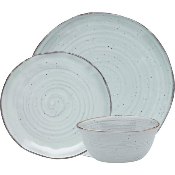 12pc Ecology Ottawa Stoneware Dinner/Side Plate/Bowl Rustic Tableware Set Lichen