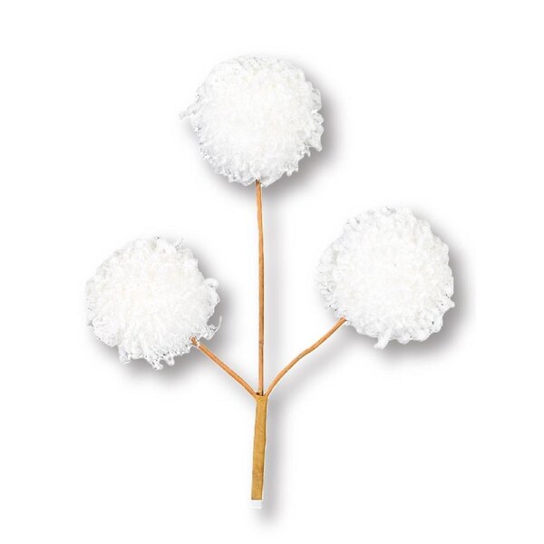 12cm White Pom Pom Snowballs Spray Christmas Tree Clip Pick