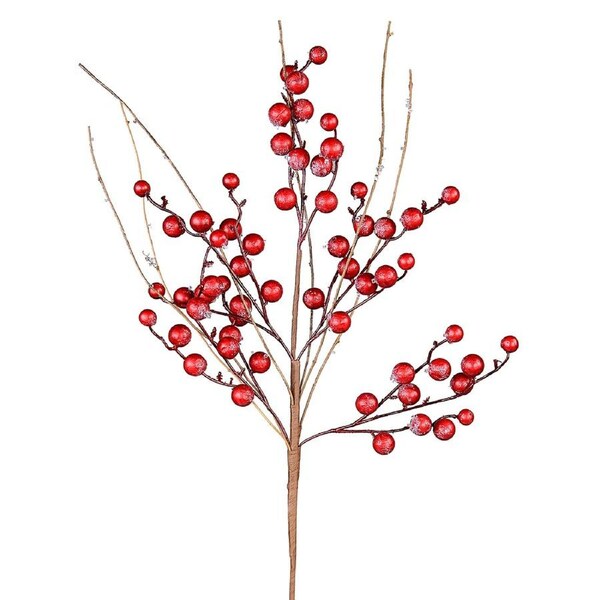 68cm Frost Look Red Berry Branches Spray Long Christmas Stem