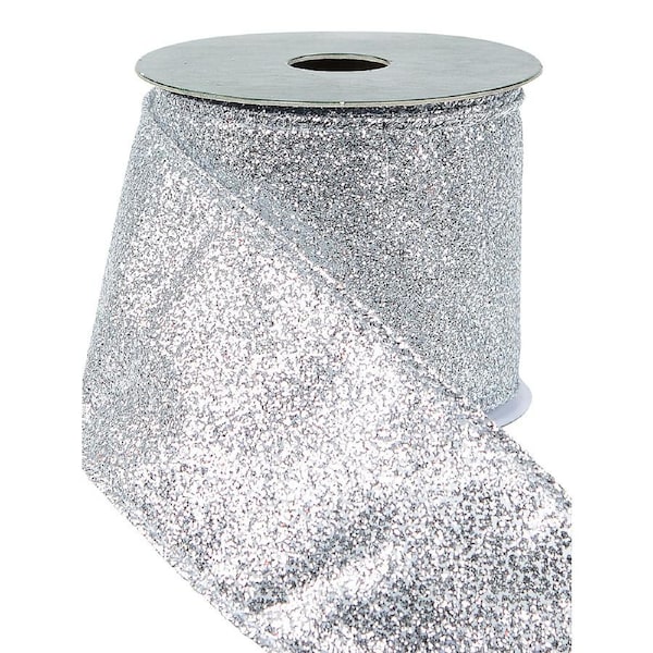 3m Silver Glitter Wide Cut Ribbon With Glitter Edging