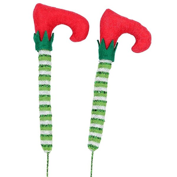 2x 40cm Elf Feet In Your Tree With Long Socks Pair Christmas Tree Stem Picks