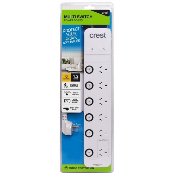 Crest Switch Socket Power Board 6 Socket 1.2M