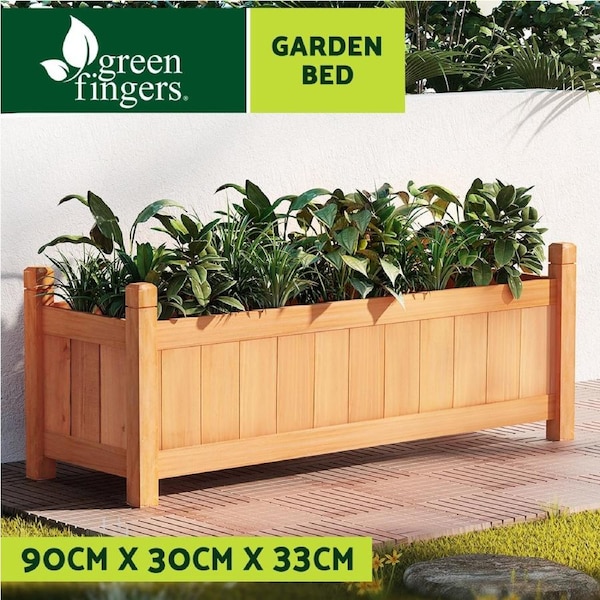 90x30x33cm Green Fingers Garden Bed Wooden Planter Box Raised Container Growing