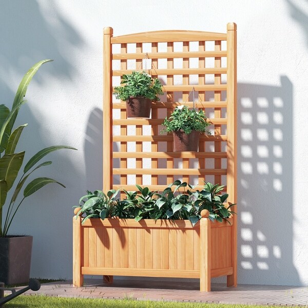 64x35x115cm Green Fingers Garden Bed Wooden Planter Raised Box Container Trellis