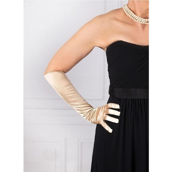 Dents Womens Long Above Elbow Satin Gloves - Gold