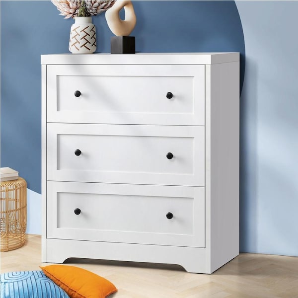 Oikiture 3 Chest of Drawers Tallboy Hamptons Storage Cabinet