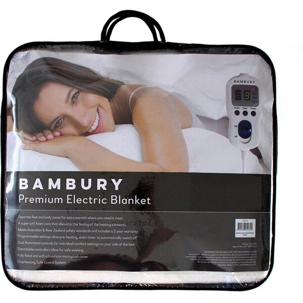 Bambury Soft Premium Fitted Electric Blanket Super King w/ Remote Control White