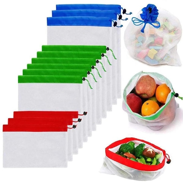 12 piece set of reusable mesh shopping bags fruit and vegetable storage bag