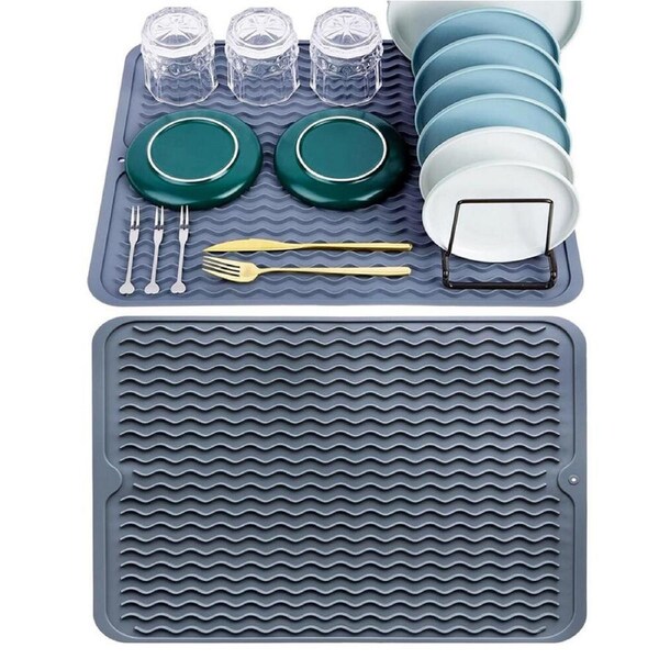 2 Pcs Silicone Dish Drying Mat Heat Resistant Sink Mat Dish Draining Mat