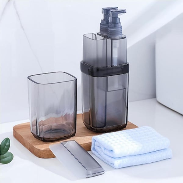 6 in 1 Toothbrush Travel Containers Case Toothbrush Cup-Gray