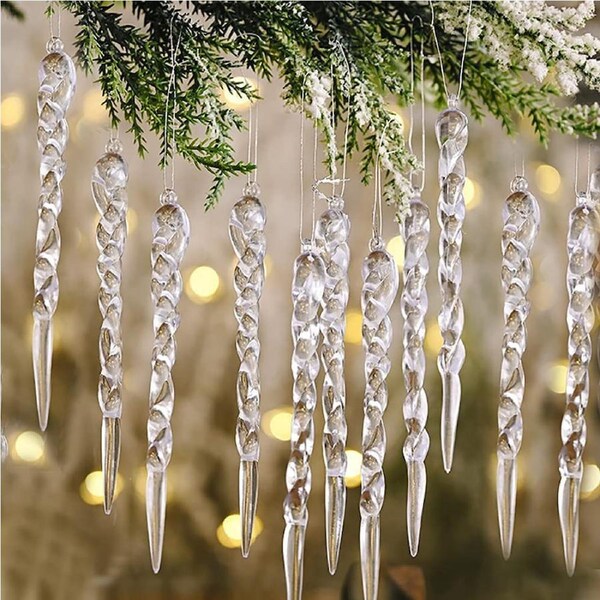 12Pcs Christmas Tree Decorations Icicle Pendants Hanging Pendant Xmas Tree Home Decor