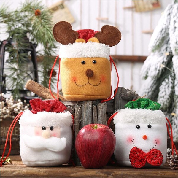 3 Pack Christmas Linen Bundle Pocket Apple Bag Candy Bag Children's Gift Bag