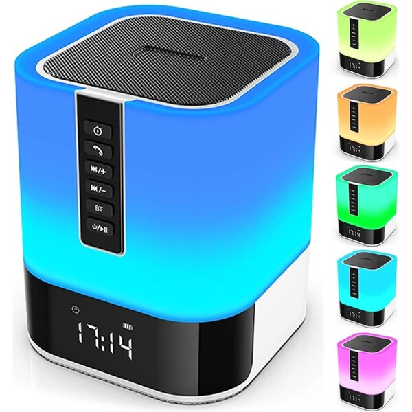 Portable Bluetooth Speaker with Colour-Changing LED Light and Alarm Clock-White