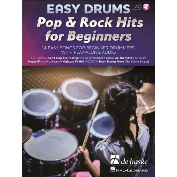 Easy Drums - Pop & Rock Hits for Beginners Book by De Haske Publications, 68 Pages, Includes Online Audio Tracks
