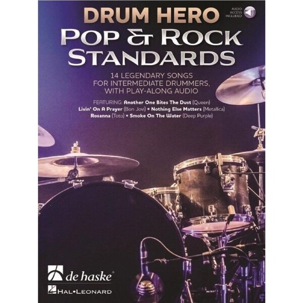 Drum Hero - Pop & Rock Standards BK/OLA by De Haske Publications, 84 Pages, Drums, Includes 14 Popular Hits with Play-Along Tracks
