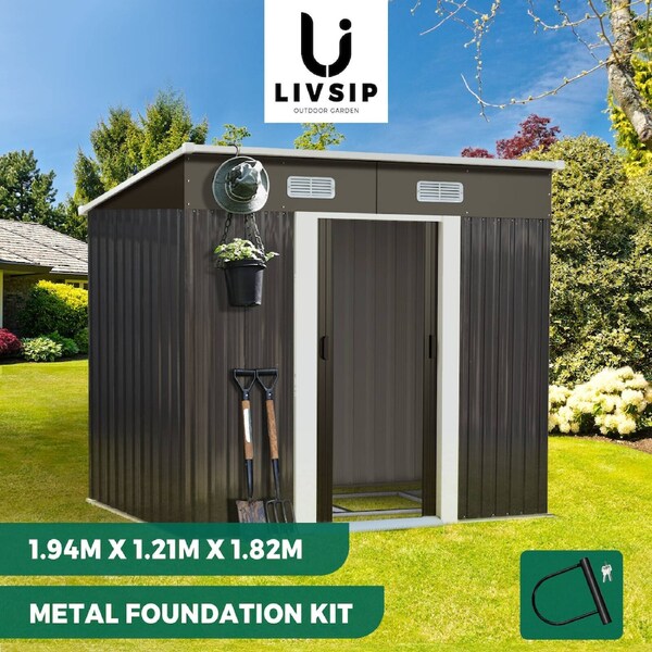 Livsip Garden Shed Outdoor Storage Sheds 1.94x1.21M Workshop Cabin Metal Base