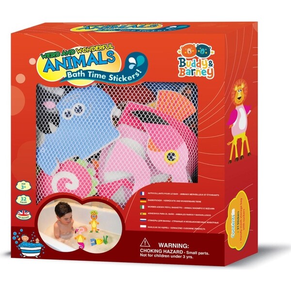 32pc Bath Time Creative Stickers Weird & Wonderful Animals w/ Storage Bag 3y+