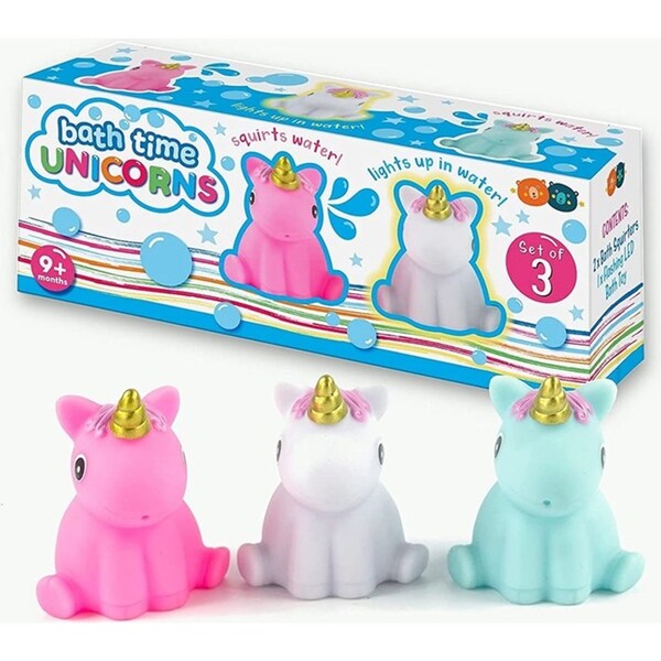 3pc Bath Time Light Up Unicorns Squirter Kids/Toddler Shower/Bathing Toy 10m+