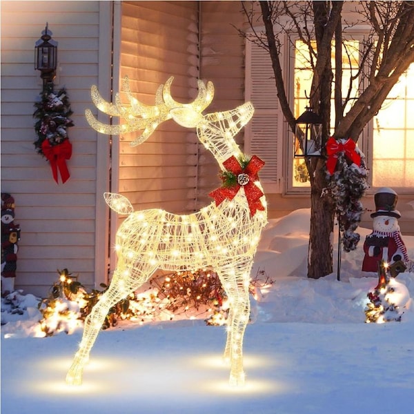 Costway Pre-Lit Reindeer Christmas Lights LED Christmas Deer Decoration Outdoor/Indoor Garden Party Decor Gift