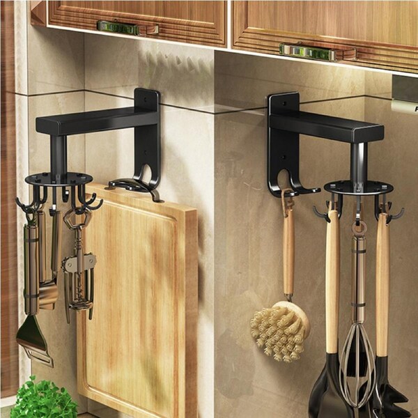 2 Pack Multifunction NO Punching Kitchen Hooks Hanger-black
