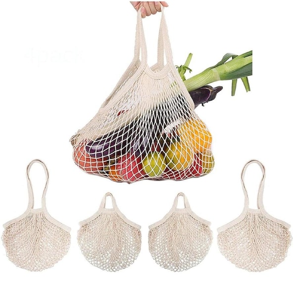 4 Pack Reusable Cotton Mesh Shopping Bags Mesh Bags For Fruit Vegetable