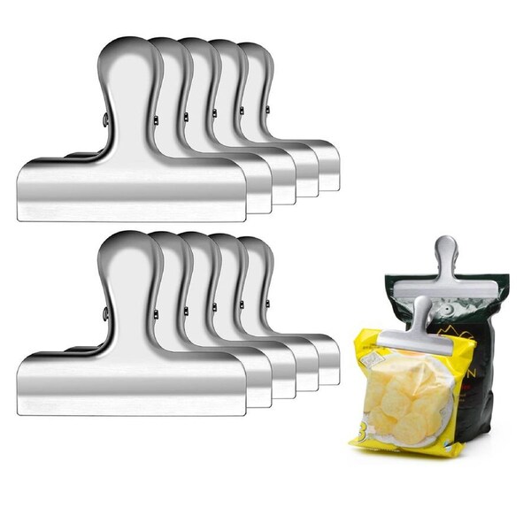10 Pcs 12CM Stainless Steel Chip Bag Clips for Air Tight Seal Grip on Food