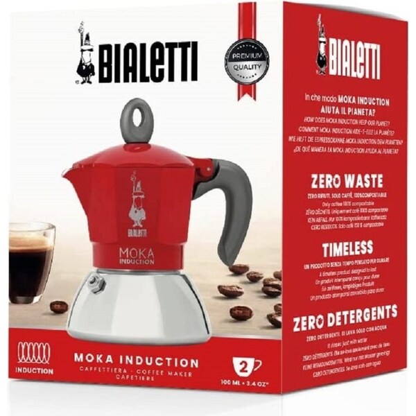 Bialetti Moka 2 Cup Induction Red Espresso Maker