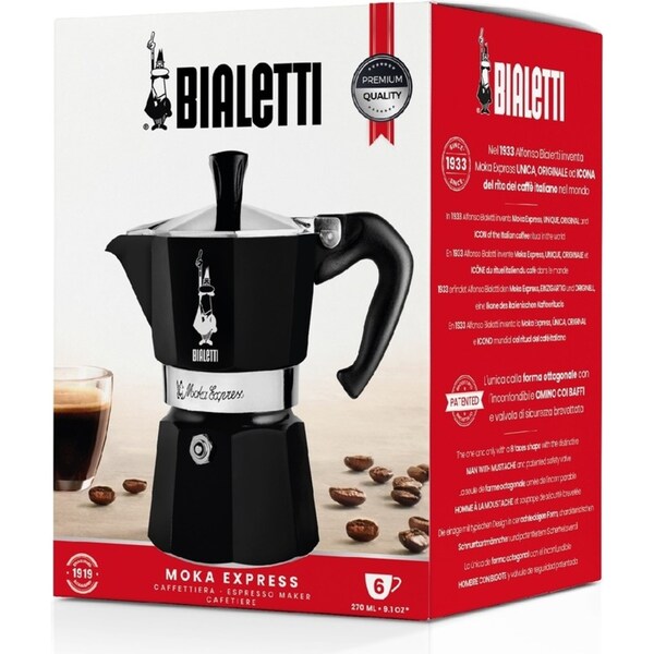 Bialetti Moka 6 Cup Black Espresso Maker