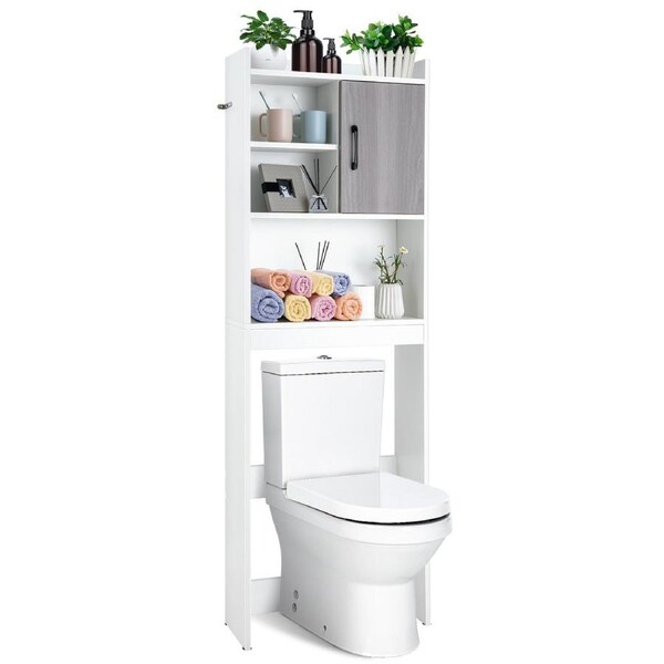 Giantex 4-Tier Bathroom Storage Cabinet w/Shelves & Door Over Toilet Storage Rack for Bathroom Laundry Balcony White