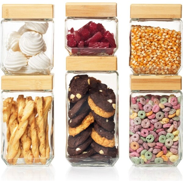 Scullery Bamboo 6 Piece Square Canister Set 11cmX11cmX23cm