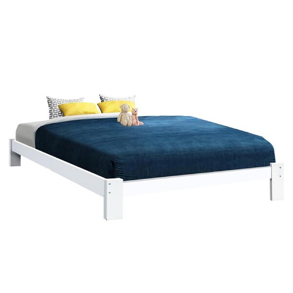 Artiss Jade White Wooden Bed Base Frame Queen