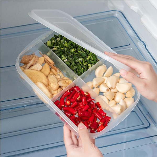 5 Pack 4 Cells Transparent Food Storage Box With Lid Onion Ginger And Garlic Airtight Box