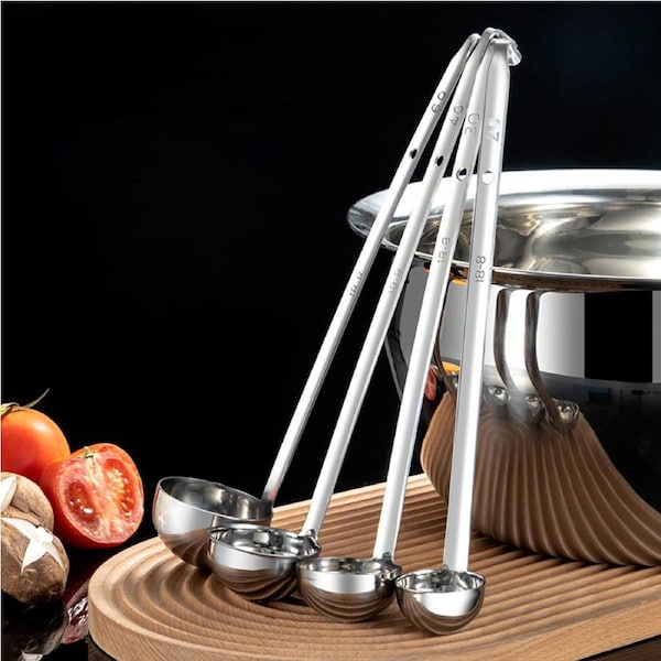 5 Ps Stainless Steel Ladle Soup Handle Ladle With Pouring Rim For Cooking Soup Sauce