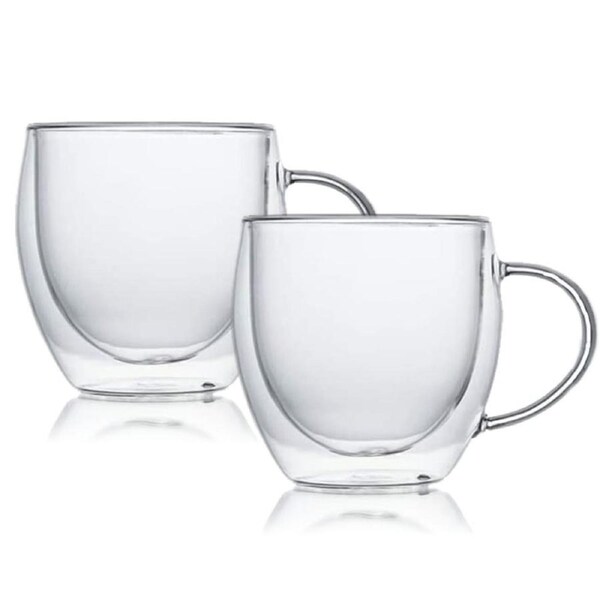 Double Walled Coffee Glasses with Handle - 250ml - 2pack
