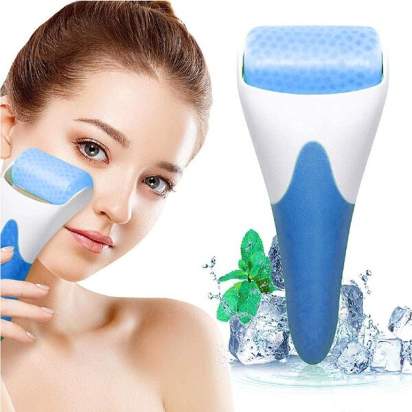 Face Ice Roller Massage - For Face & Eye Puffiness Relief, Shrink Pores, and Tighten Skin - Blue Handle