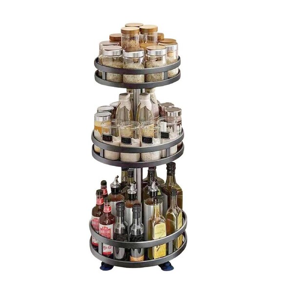 SOGA 3-Tier Steel Black Round Rotating Kitchen Spice & Seasoning Organizer Shelf