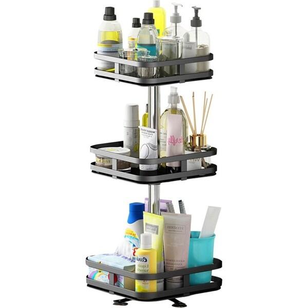 SOGA 3 Tier Steel Black Square Rotating Multi-Function Kitchen Portable Storage Spice Seasoning Kitchen Countertop Organiser Shelf