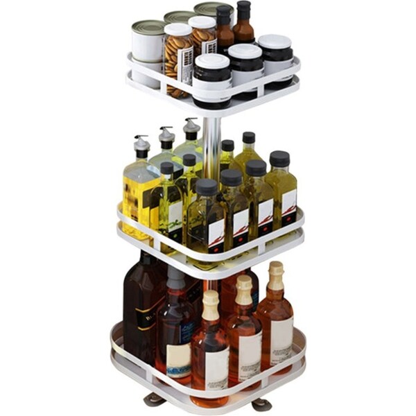 SOGA 3 Tier Steel White Square Rotating Multi-Function Kitchen Portable Storage Spice Seasoning Kitchen Countertop Organiser Shelf