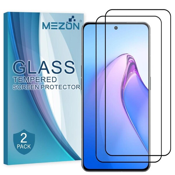 [2 Pack] Full Coverage OPPO Reno8 Pro 5G Tempered Glass Crystal Clear Premium 9H HD Screen Protector by MEZON (OPPO Reno8 Pro 5G, 9H Full)