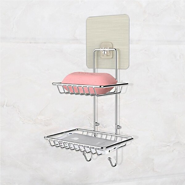 Double Layer Soap Rack Stainless Steel Bathroom Shelf-Silver