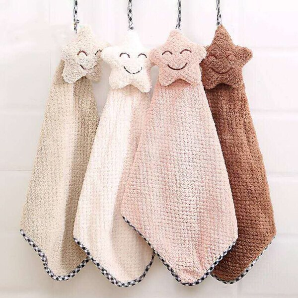 4pcs Bathroom Children's Cute Hand Towel Hanging Absorbent Towel