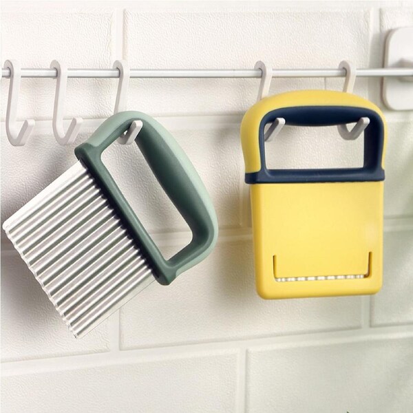 2pcs Potato Knife Vegetable and Fruit Slicing Knife Wave Slicing Knife-Yellow+Green