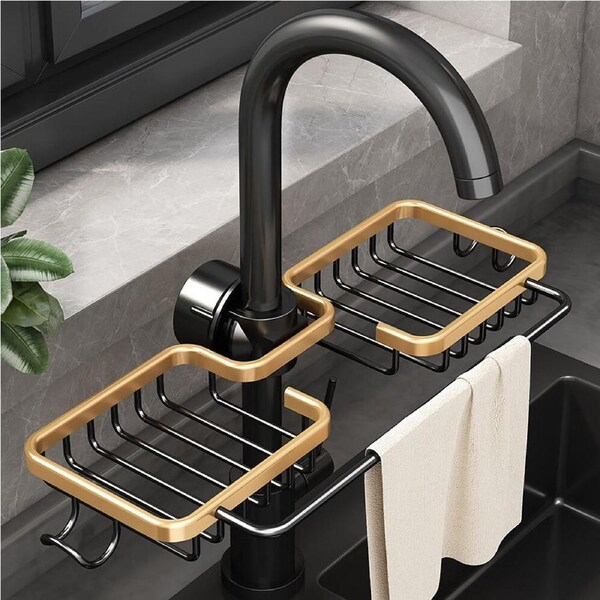 Aluminum Kitchen Sink Drain Rack Sponge Storage Faucet Holder Organizer Sink Drain Rack