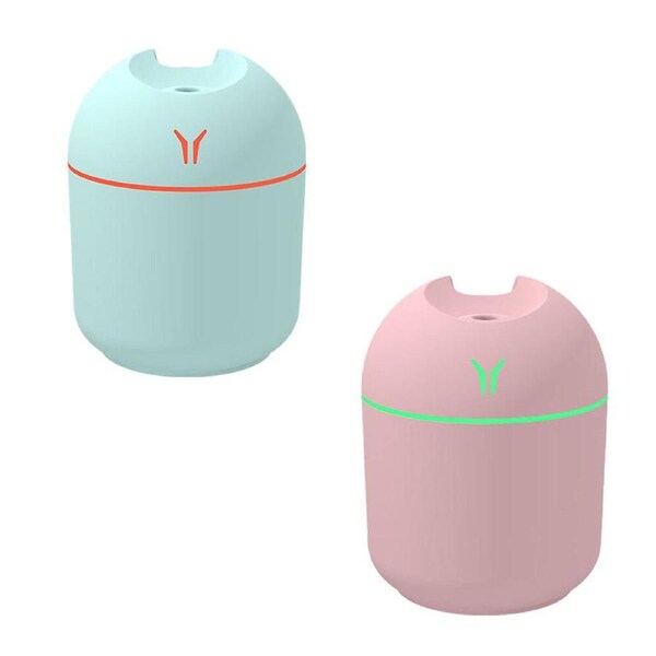 2 Pack 250ml USB Mini Colourful Light Air Humidifier-Blue+Pink