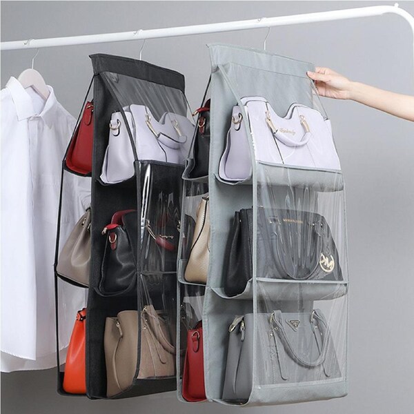 2 Pack 6 Pocket Folding Hanging Handbag Storage Organizer Holder Hanger